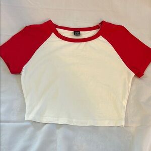 Women’s baby red and white baby tee